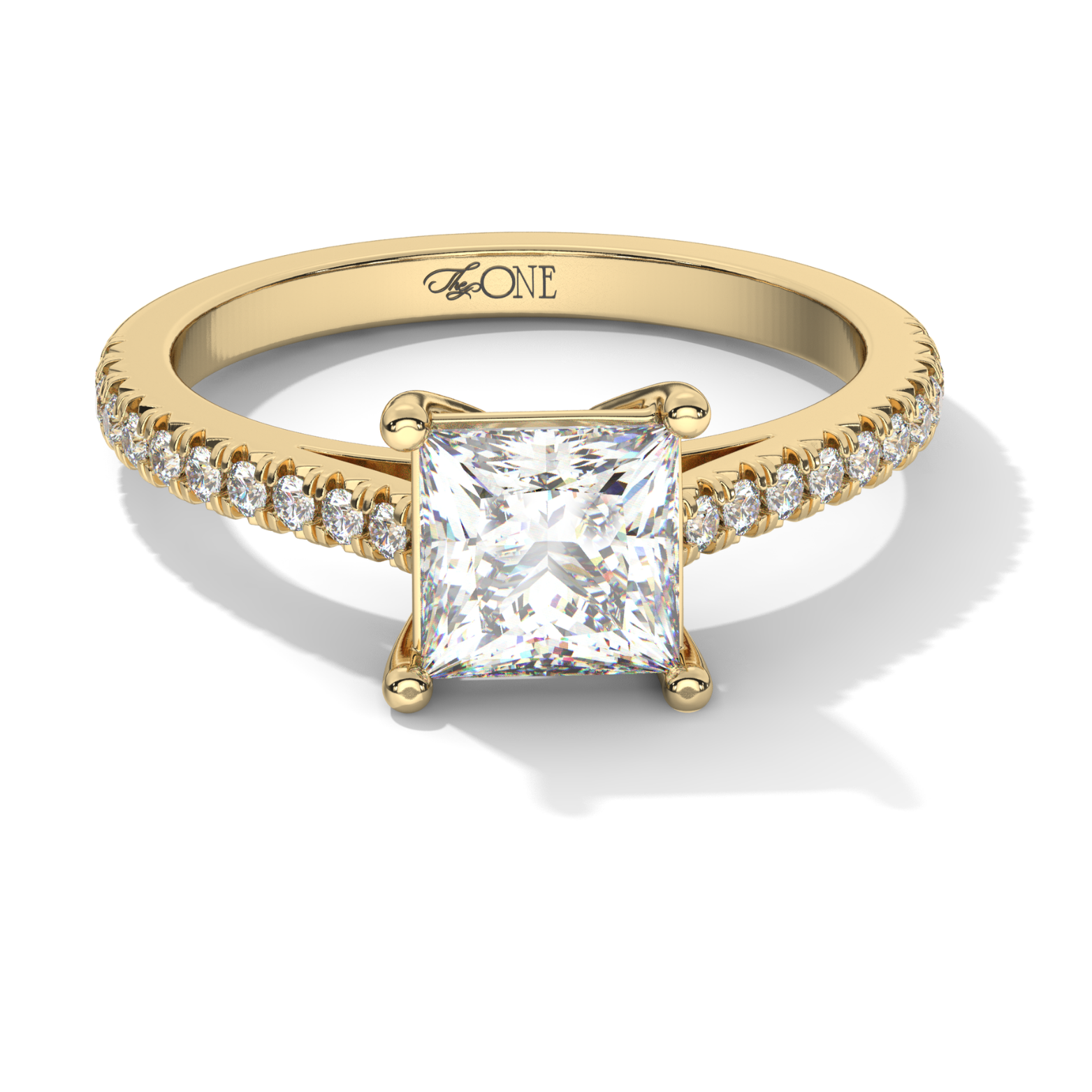 Princess Pavé Diamond Engagement Ring Yellow Gold