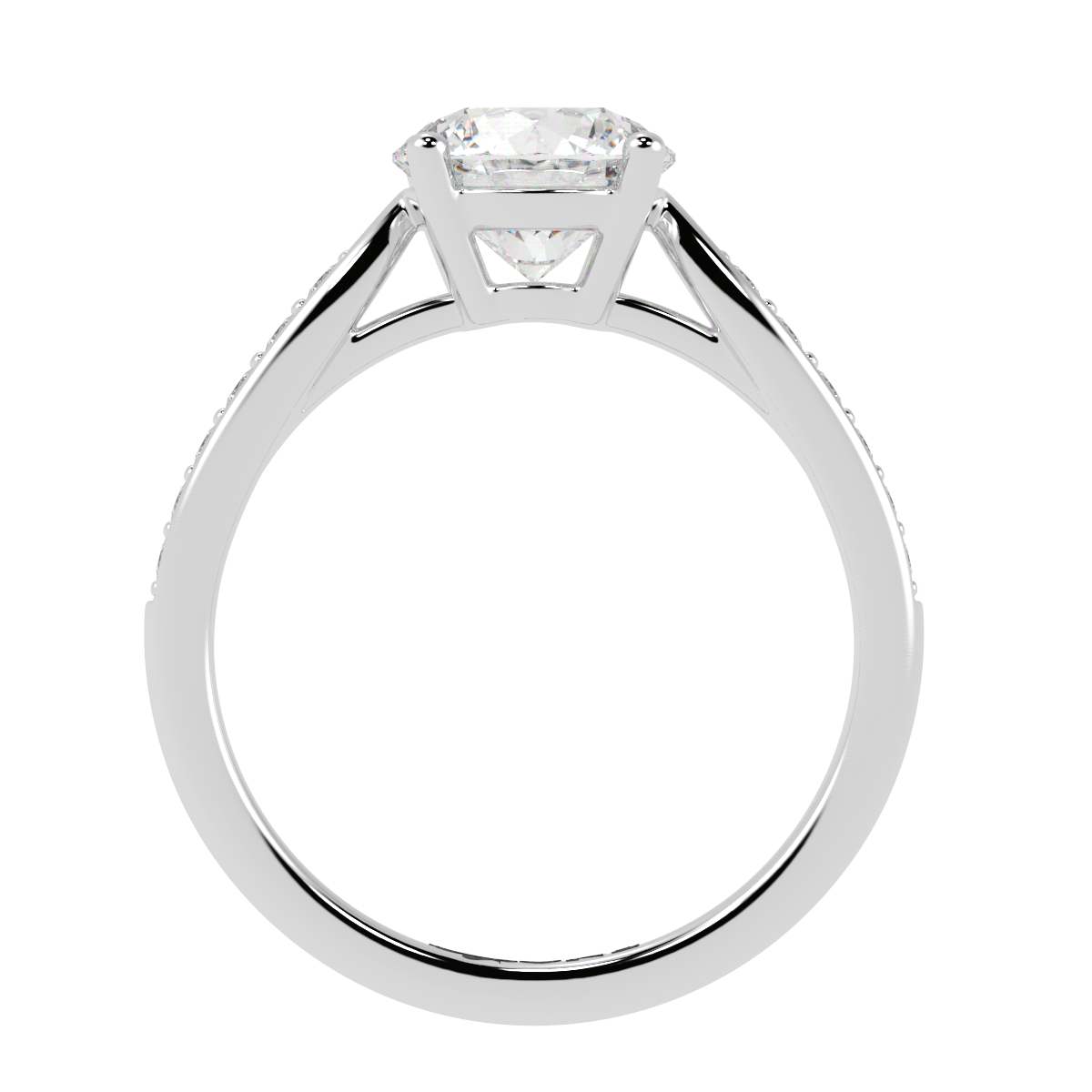 Round, 4-Claw with Tapered Accent Stone Band White Gold