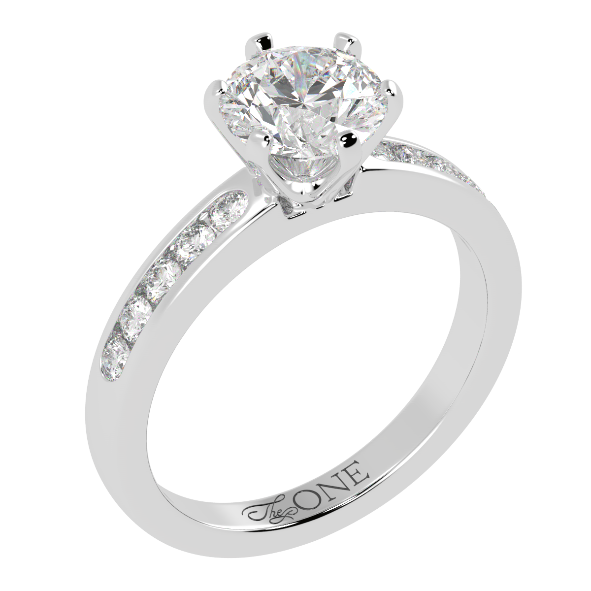 Round 6-Claw Channel Set Engagement Ring White Gold