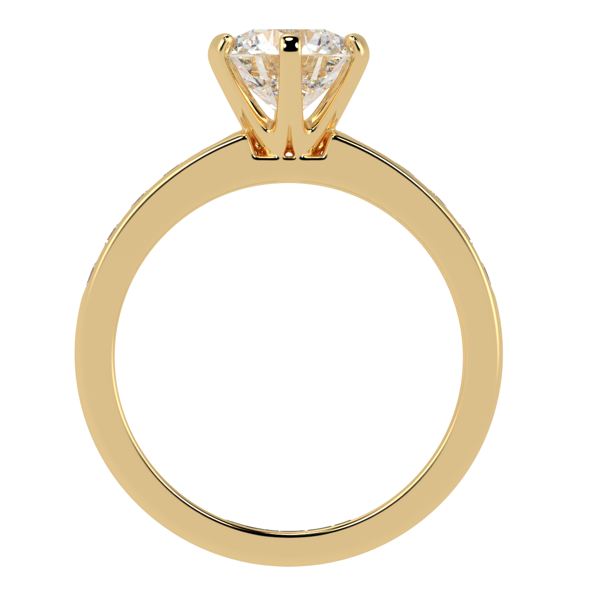 Round 6-Claw Channel Set Engagement Ring Yellow Gold