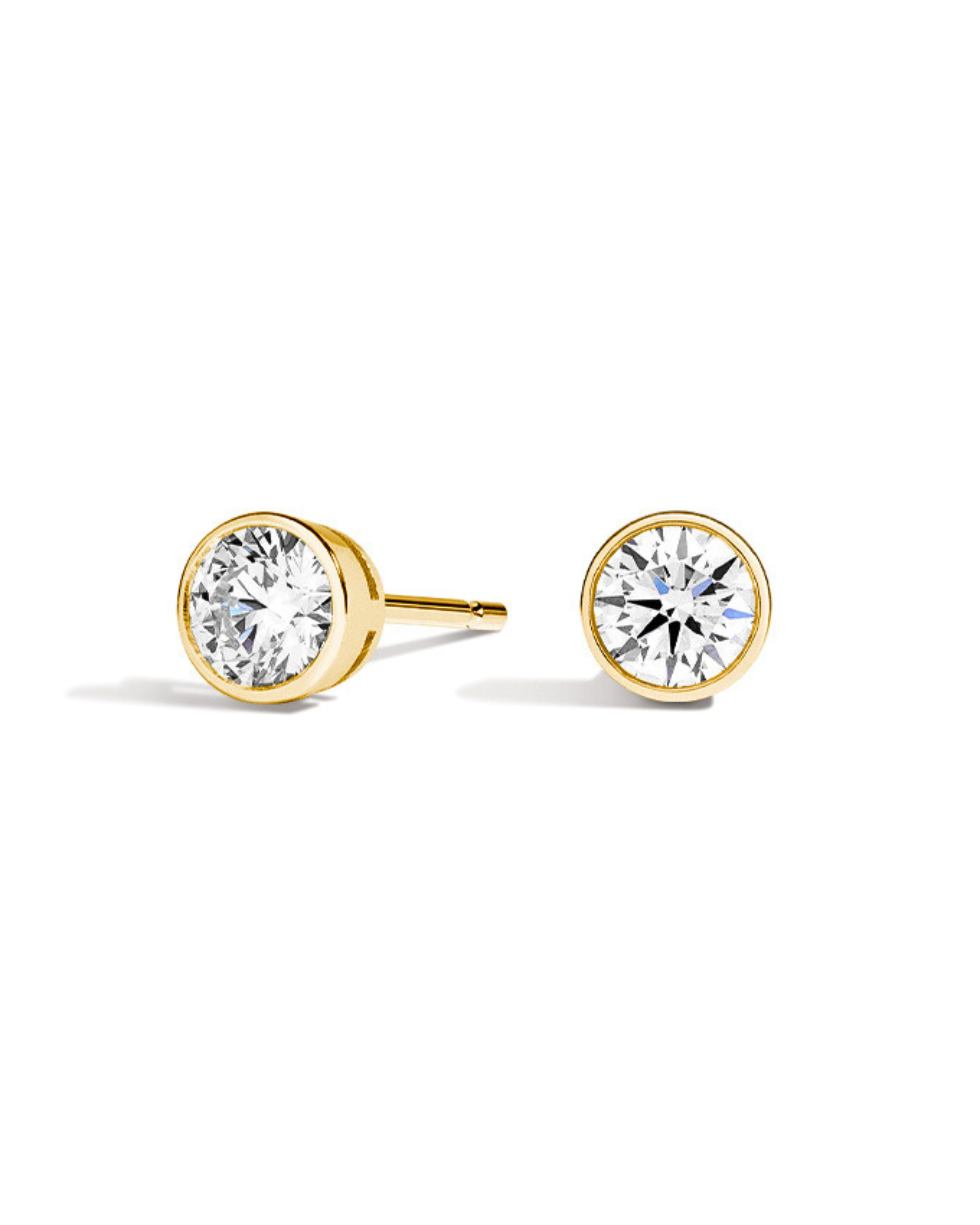 Round Bezel Diamond Stud Earrings Yellow Gold