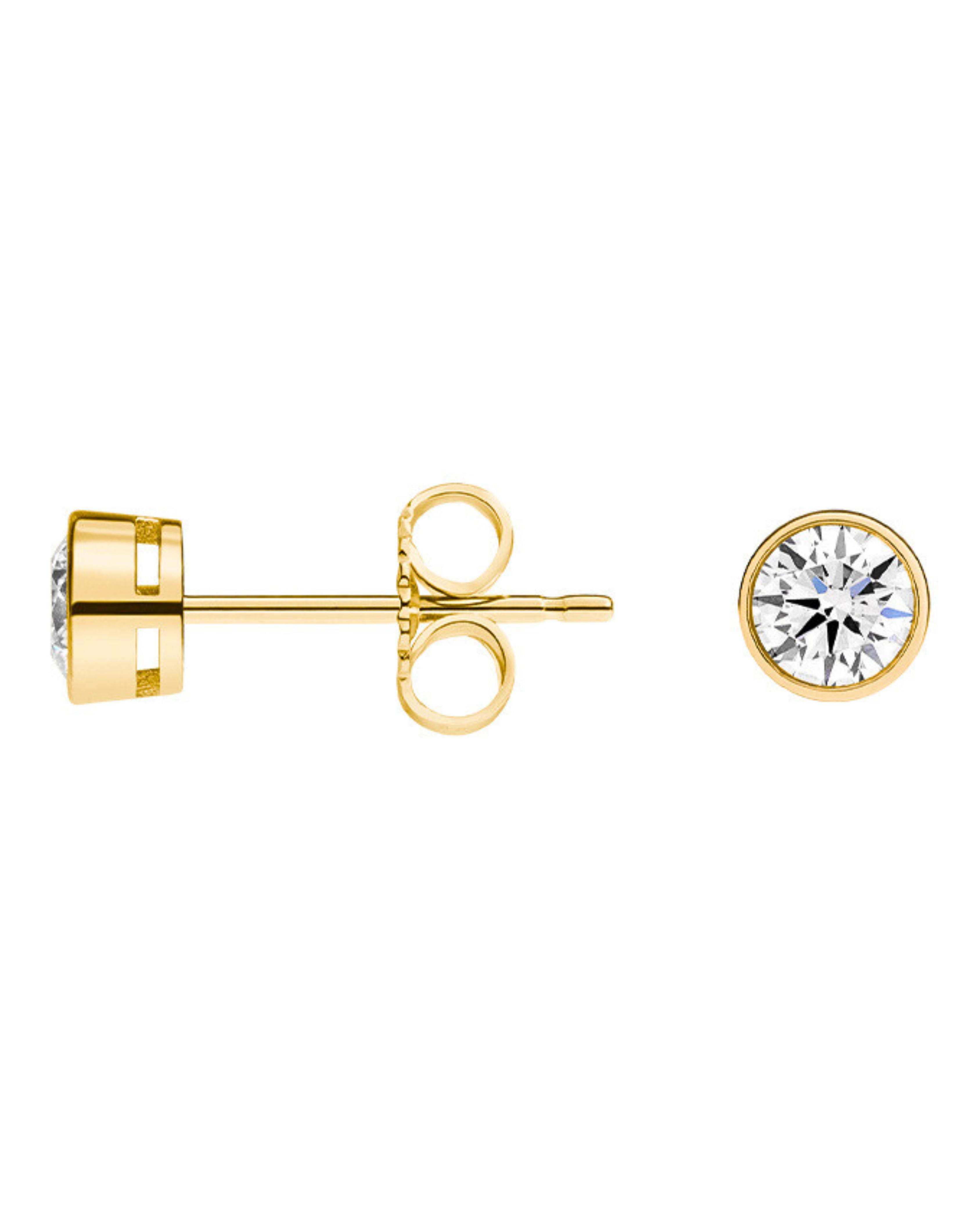 Round Bezel Diamond Stud Earrings Yellow Gold