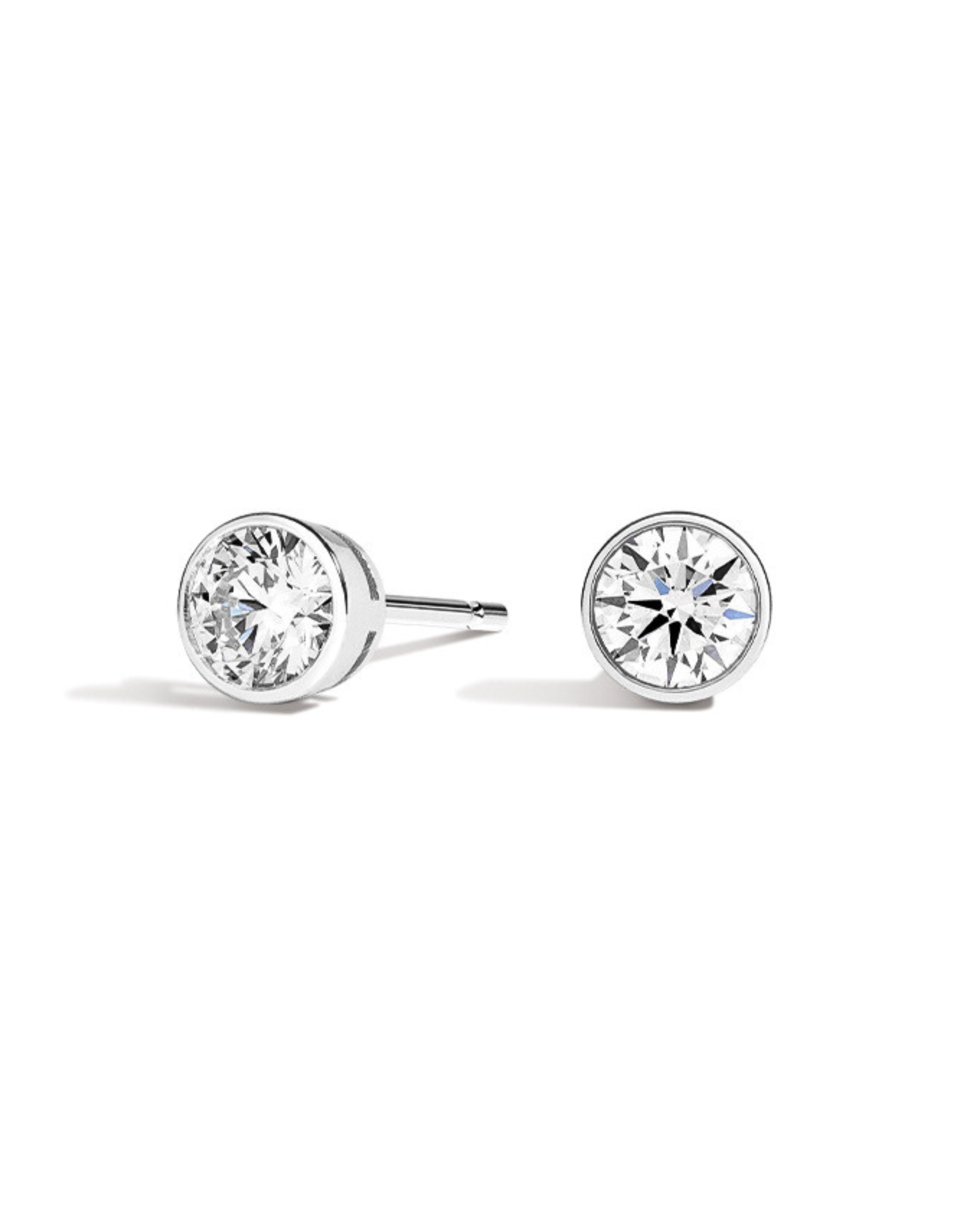 Round Bezel Diamond Stud Earrings White Gold