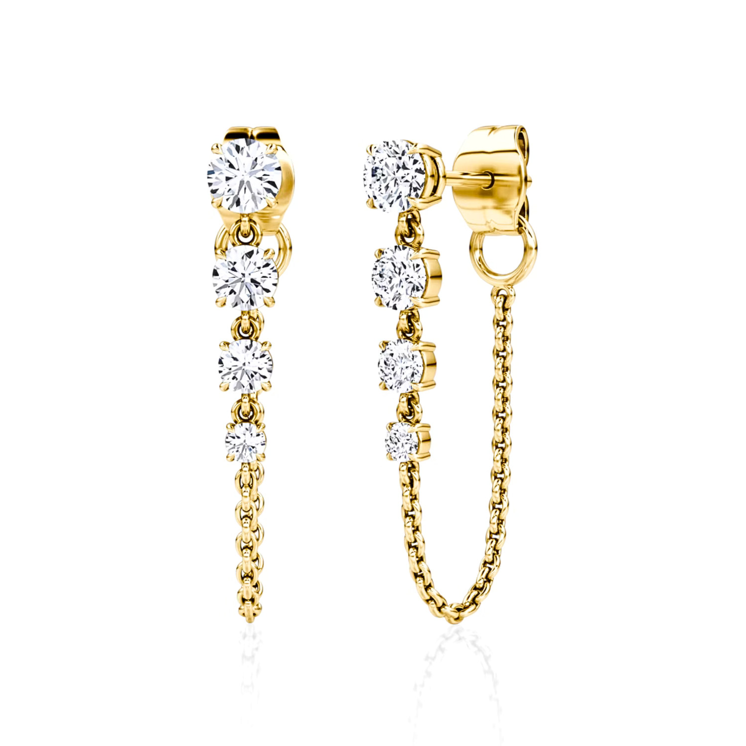 Round Diamond Drop Link Earrings Yellow Gold