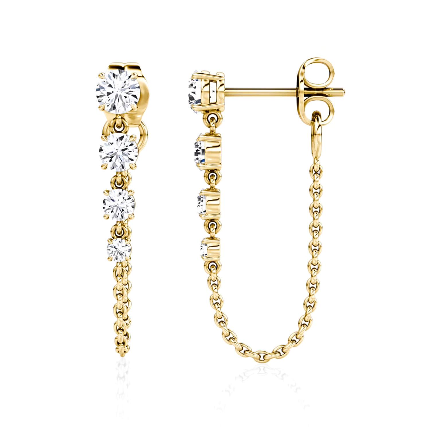 Round Diamond Drop Link Earrings Yellow Gold