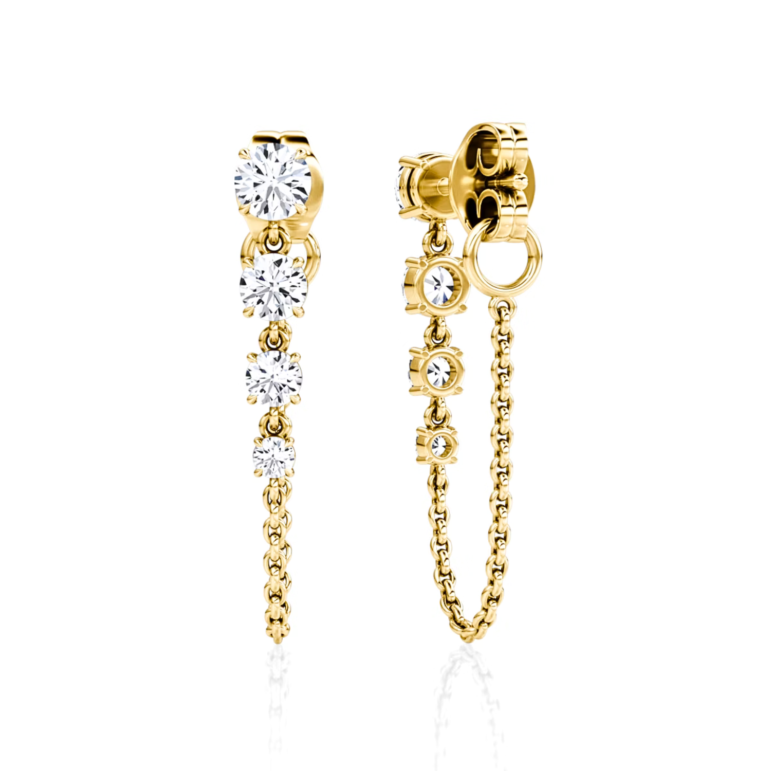Round Diamond Drop Link Earrings Yellow Gold