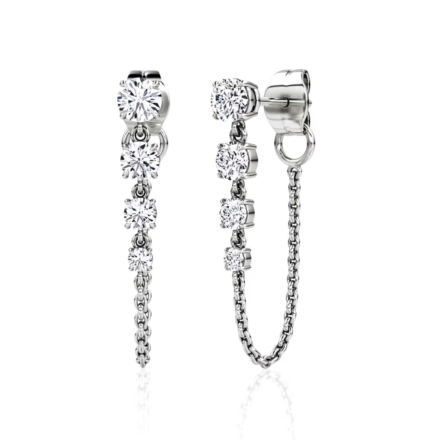 Round Diamond Drop Link Earrings Yellow Gold