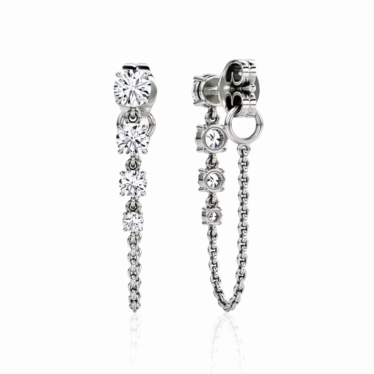 Round Diamond Drop Link Earrings Platinum