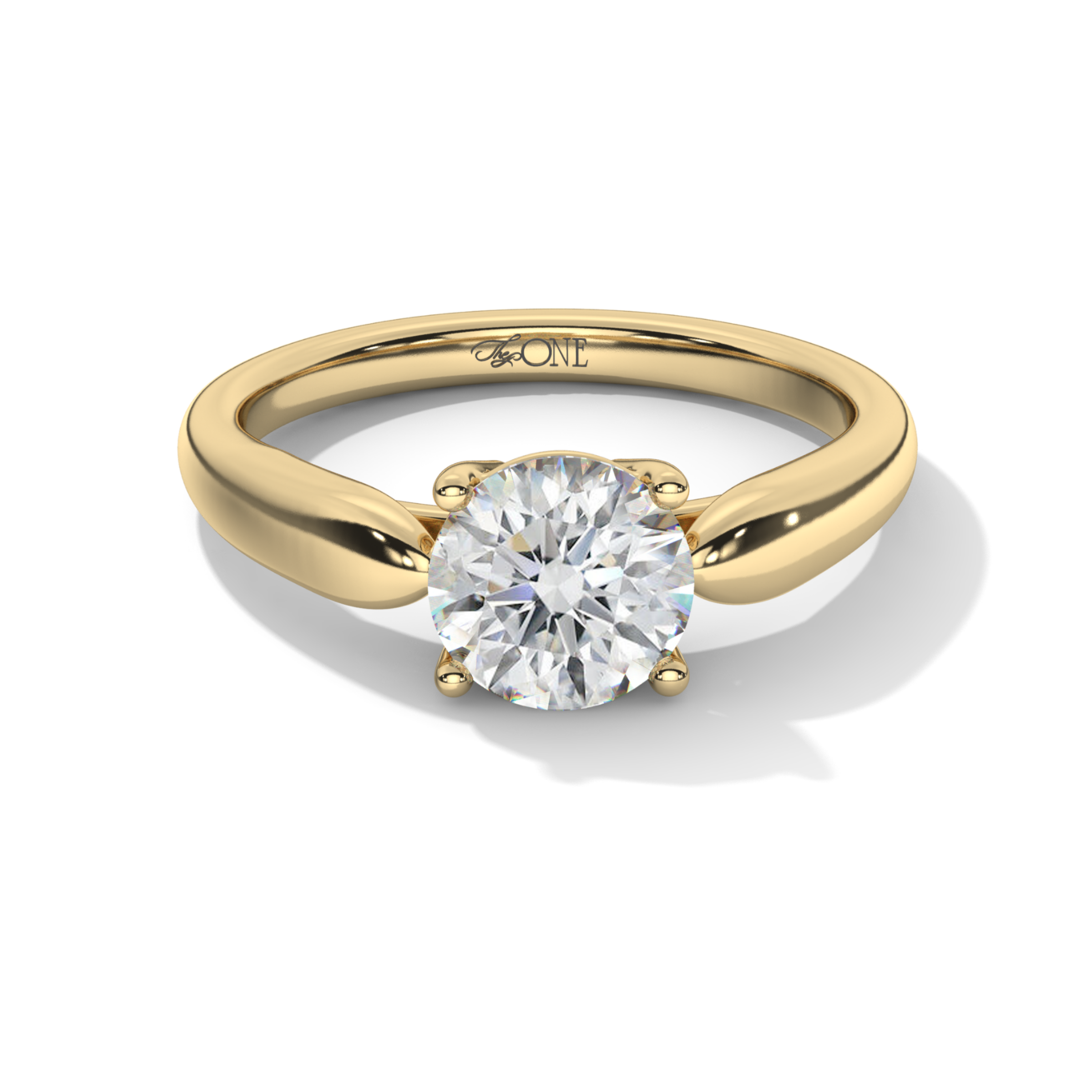 Round Diamond Ring Solitaire 4-Claw, Tapered Band, Yellow Gold