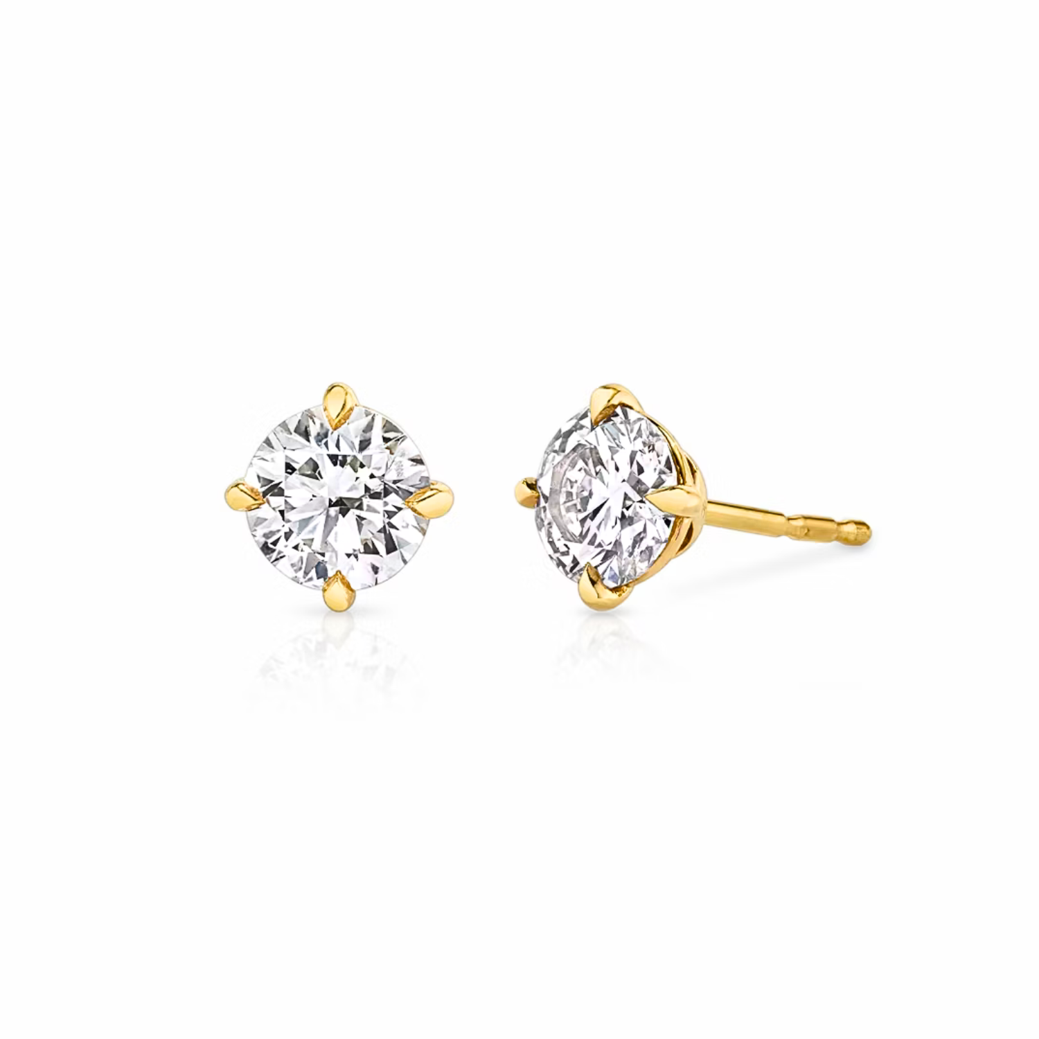 Round Diamond Stud Earrings Yellow Gold