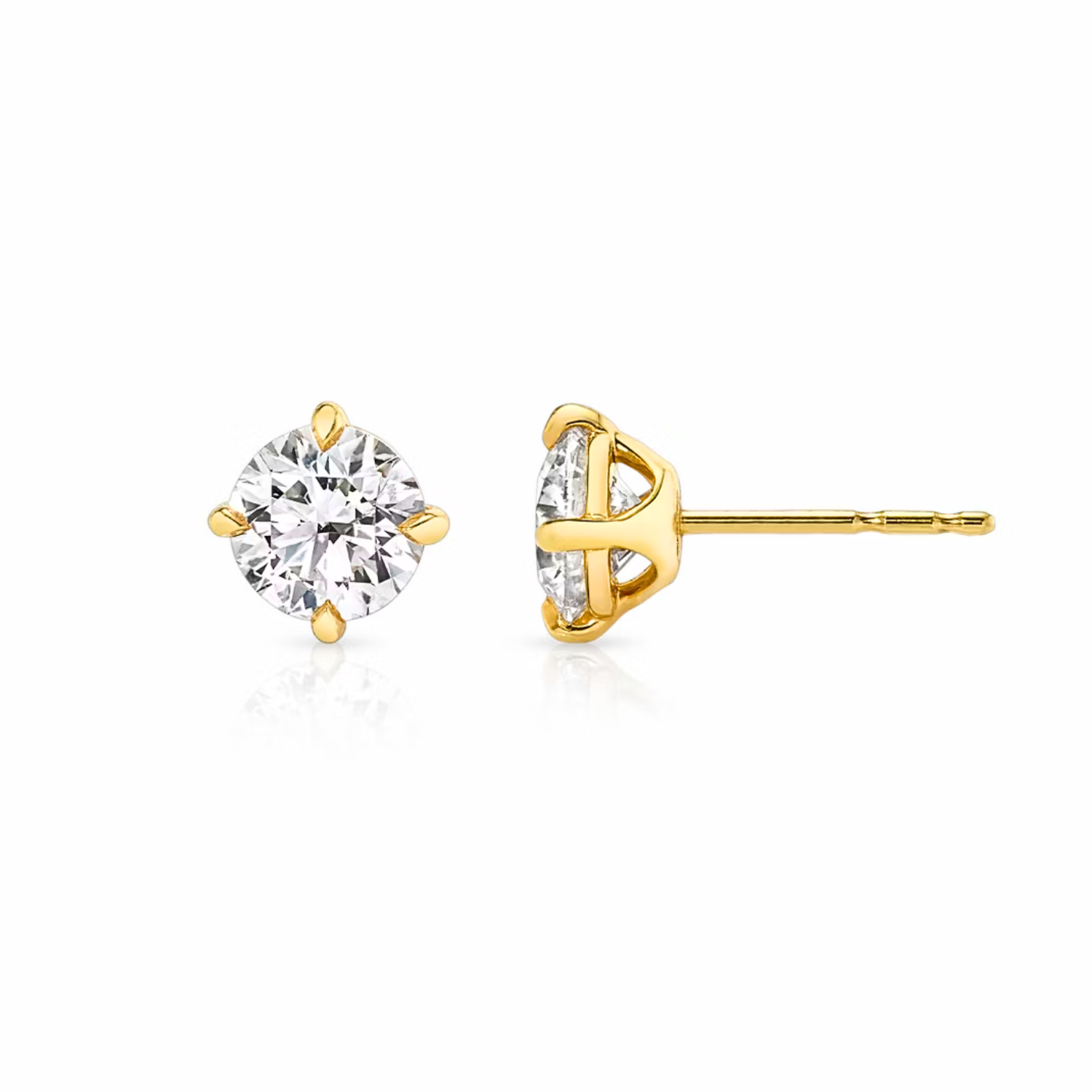 Round Diamond Stud Earrings Yellow Gold