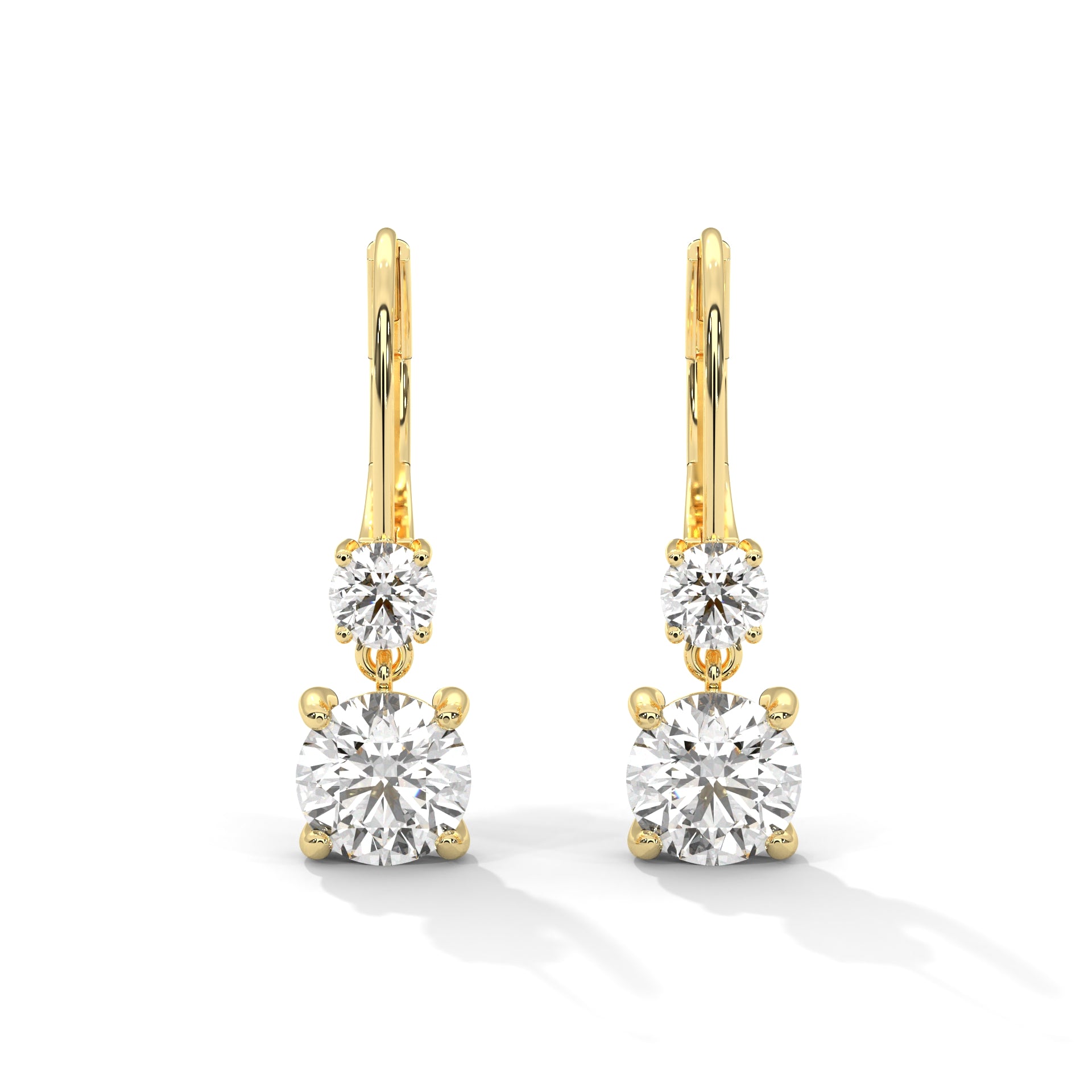 Round Double Drop Dangle Earrings Yellow Gold