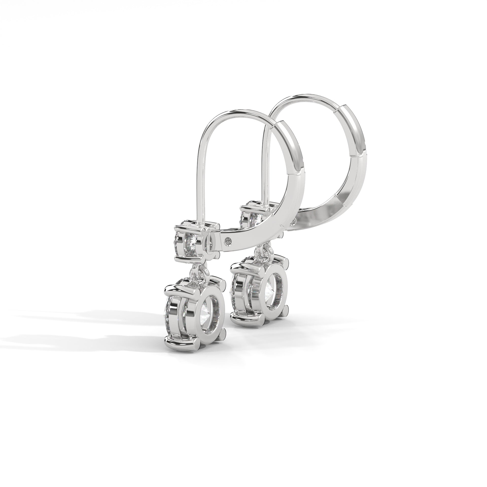 Round Double Drop Dangle Earrings Sterling Silver