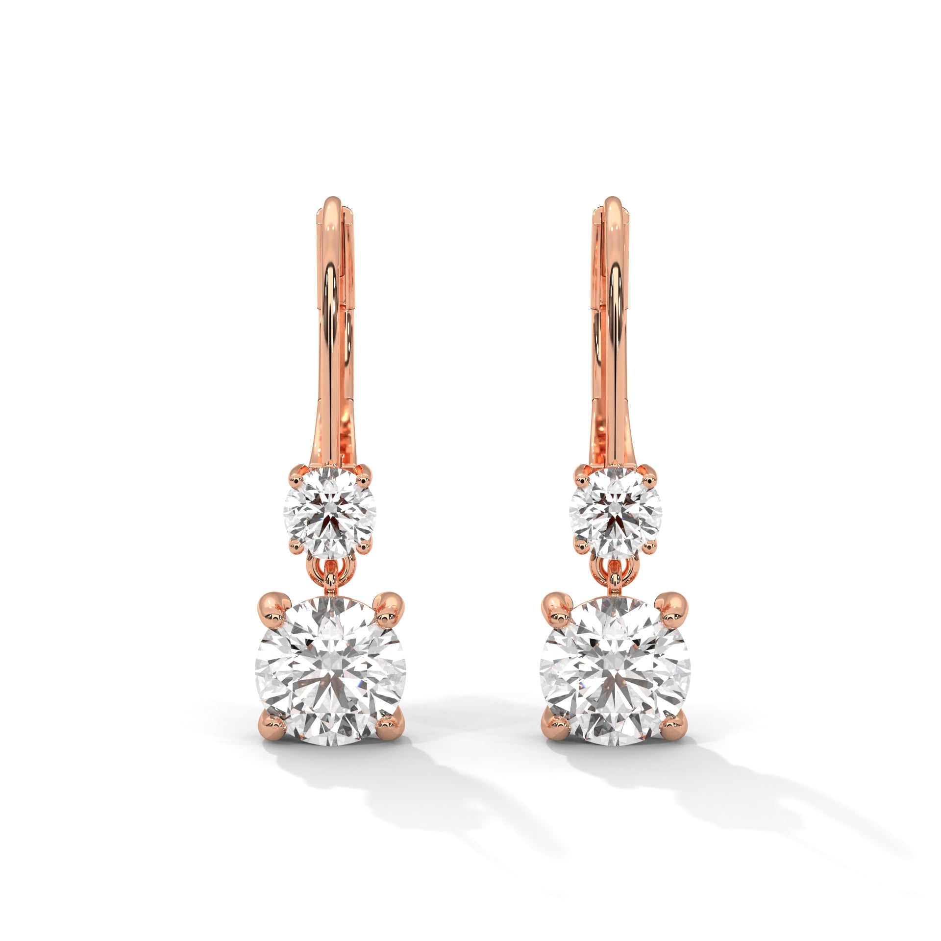 Round Double Drop Dangle Earrings Rose Gold
