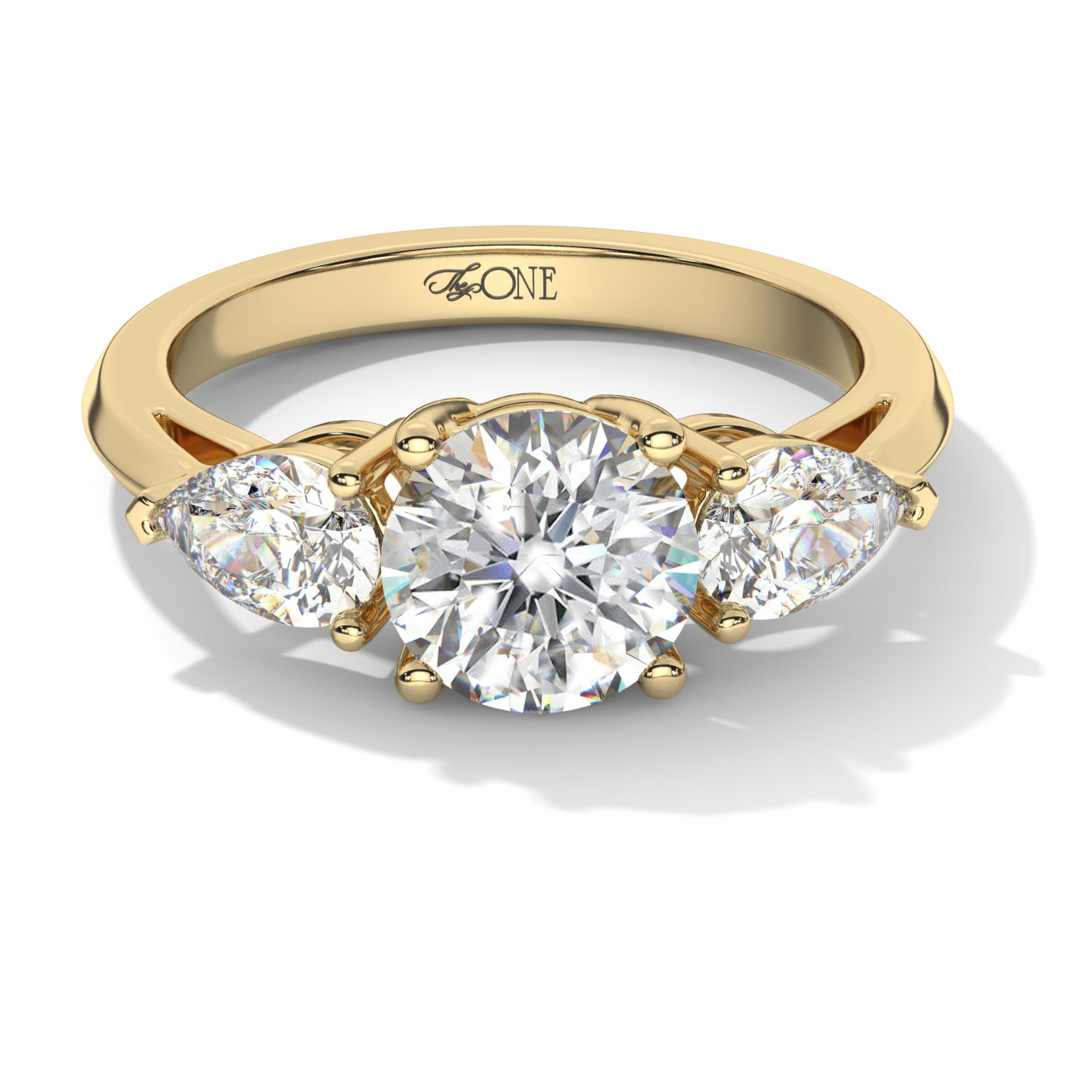 Round & Pear Trilogy Ring Yellow Gold