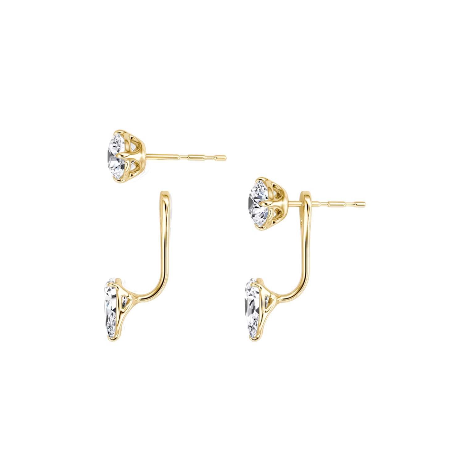 Round and Pear Cut Diamond Stud and Ear Jacket Earrings Yellow Gold
