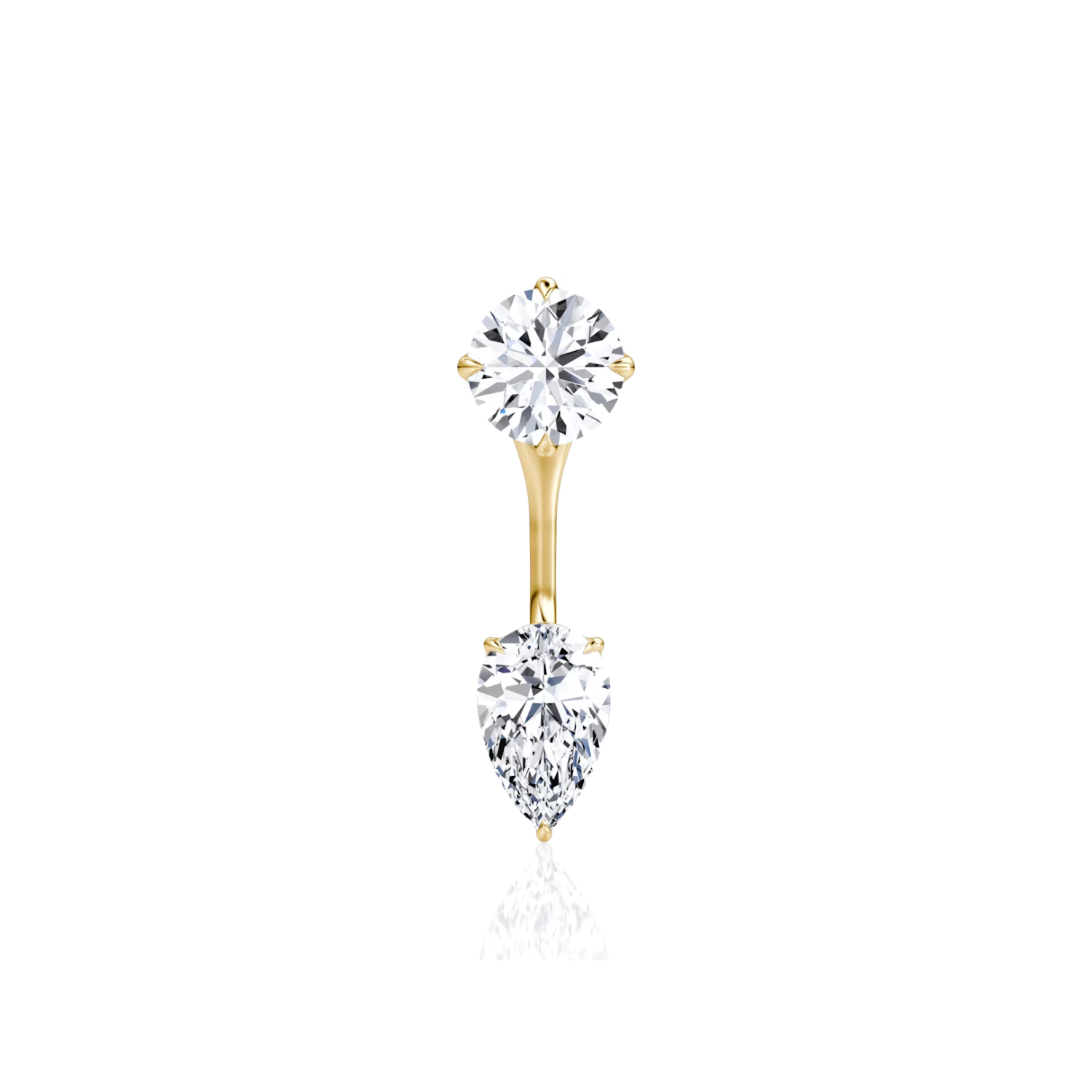 Round and Pear Cut Diamond Stud and Ear Jacket Earrings Yellow Gold