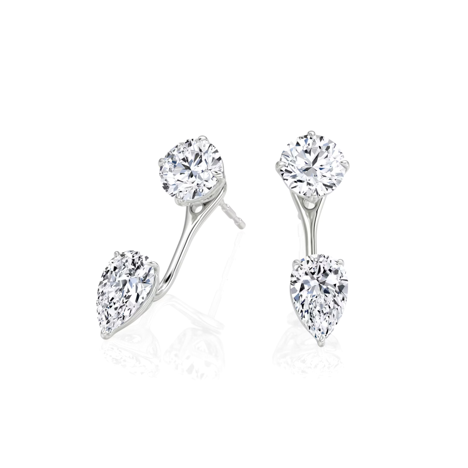 Round and Pear Cut Diamond Stud and Ear Jacket Earrings White Gold