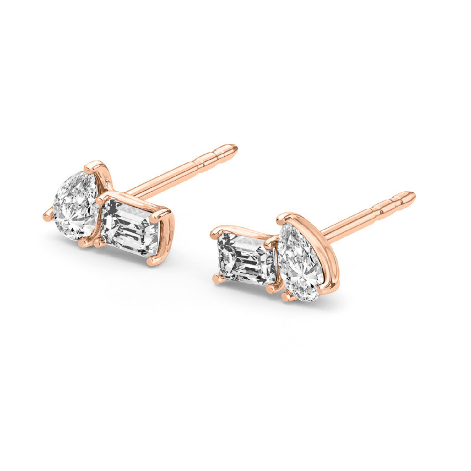 Toi et Moi Diamond Stud Earrings Rose Gold
