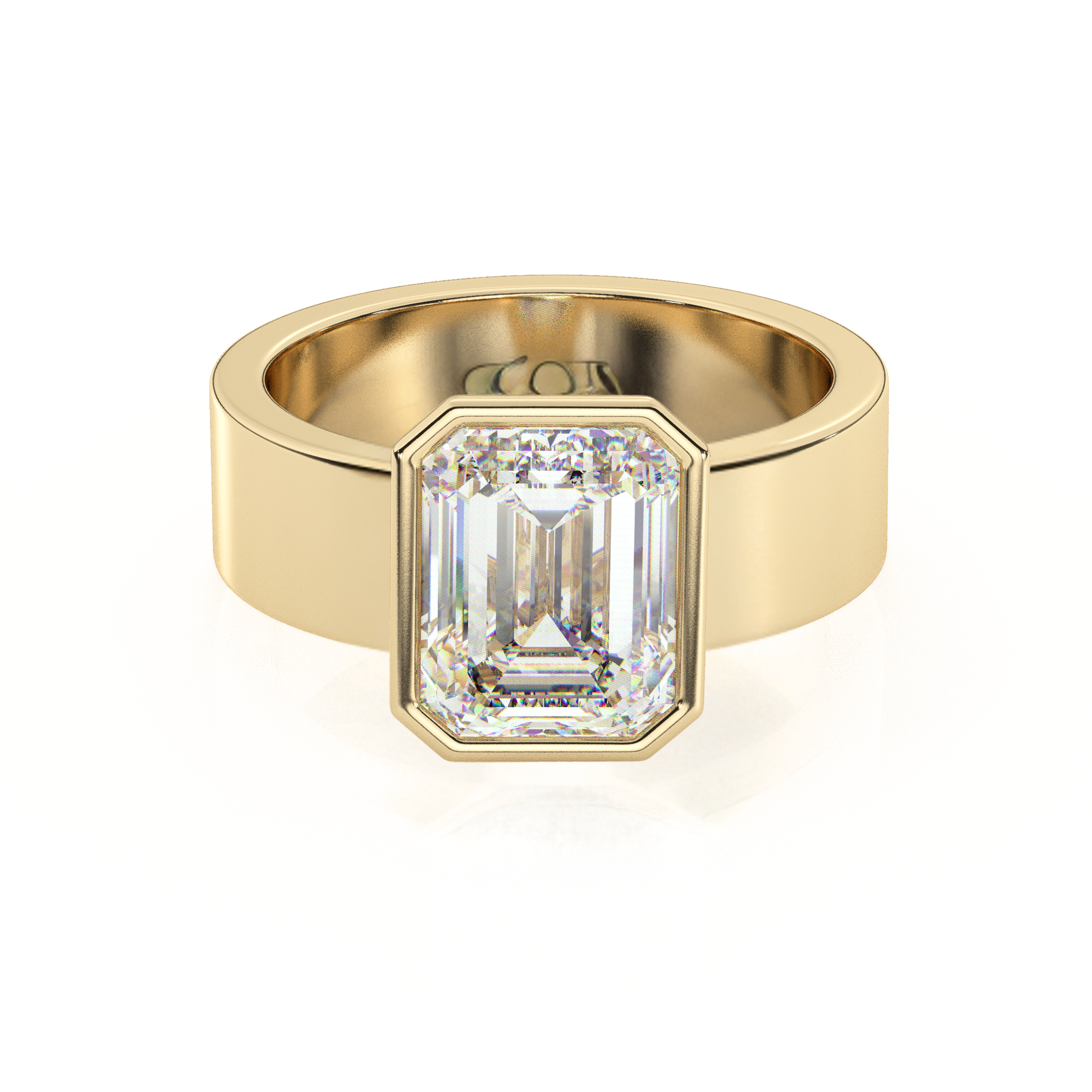 Diamond Emerald Bezel Solitaire on a Cigar Band