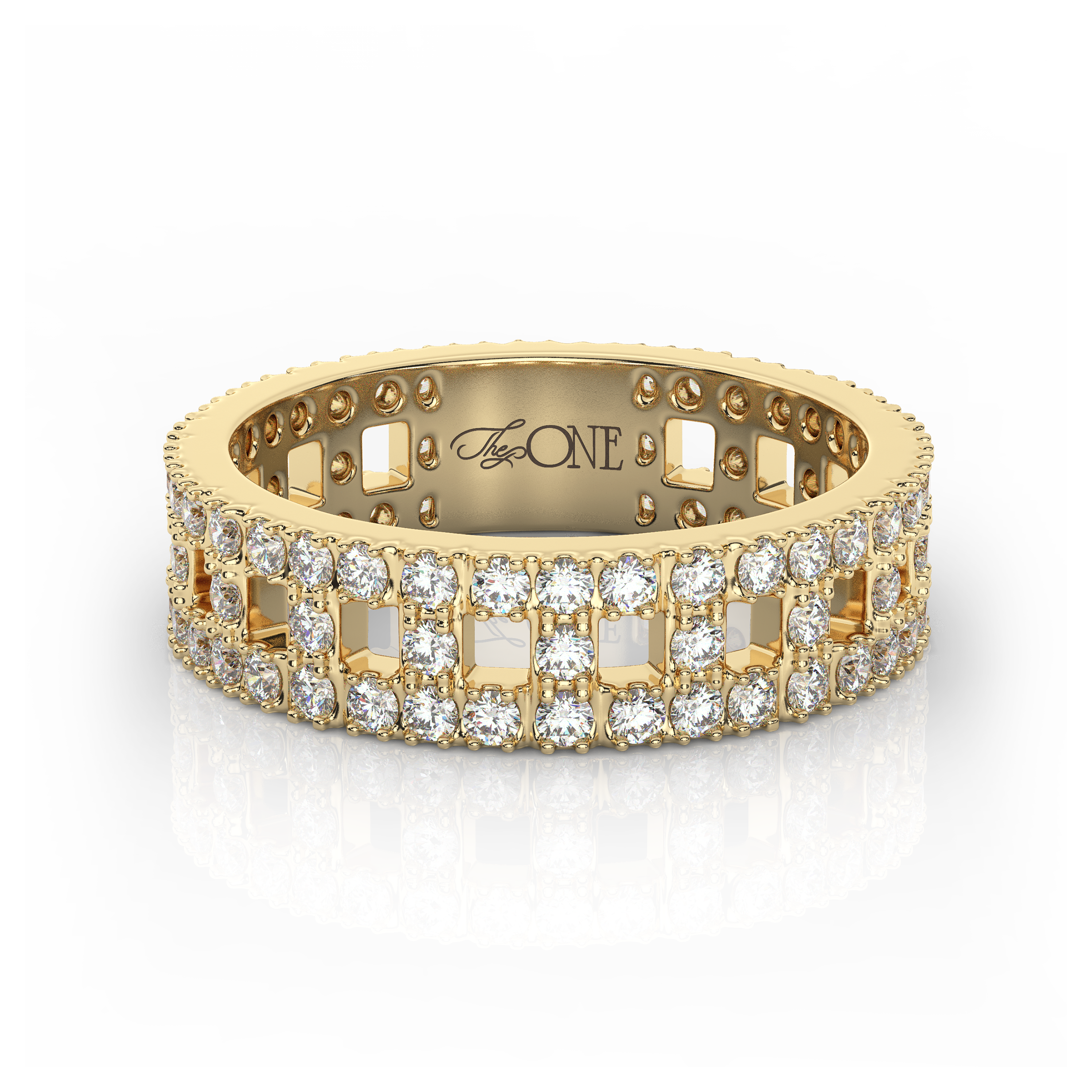 Wide T-Shaped Diamond Pavé Ring Yellow Gold
