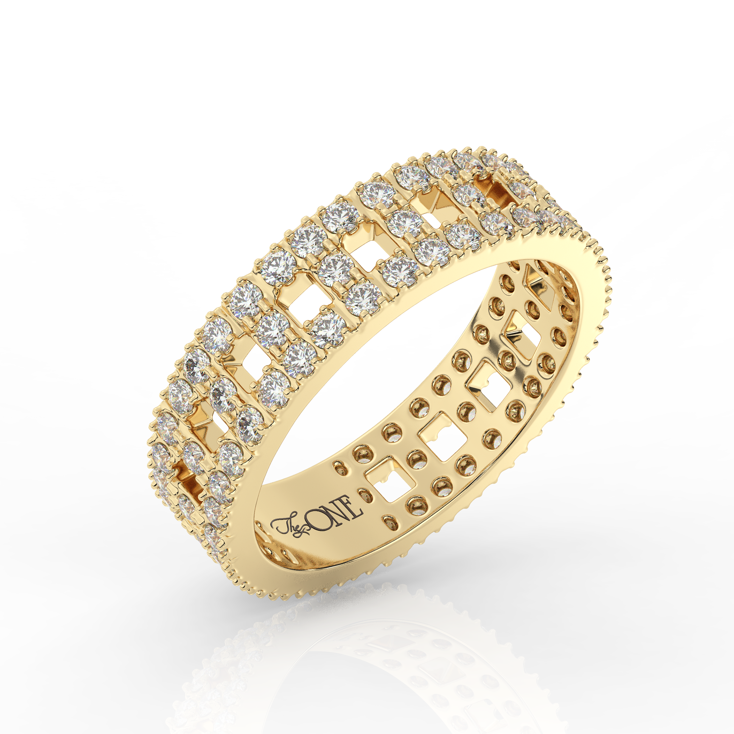 Wide T-Shaped Diamond Pavé Ring Yellow Gold