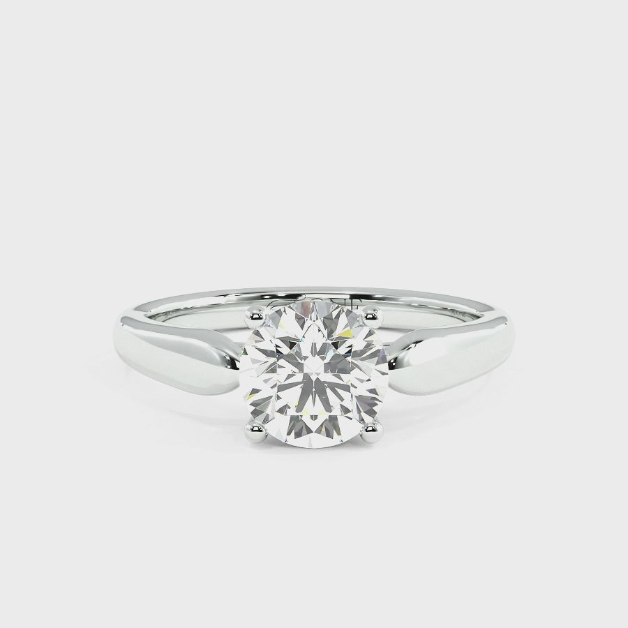 Round Solitaire 4-Claw, Tapered Band White Gold, Platinum