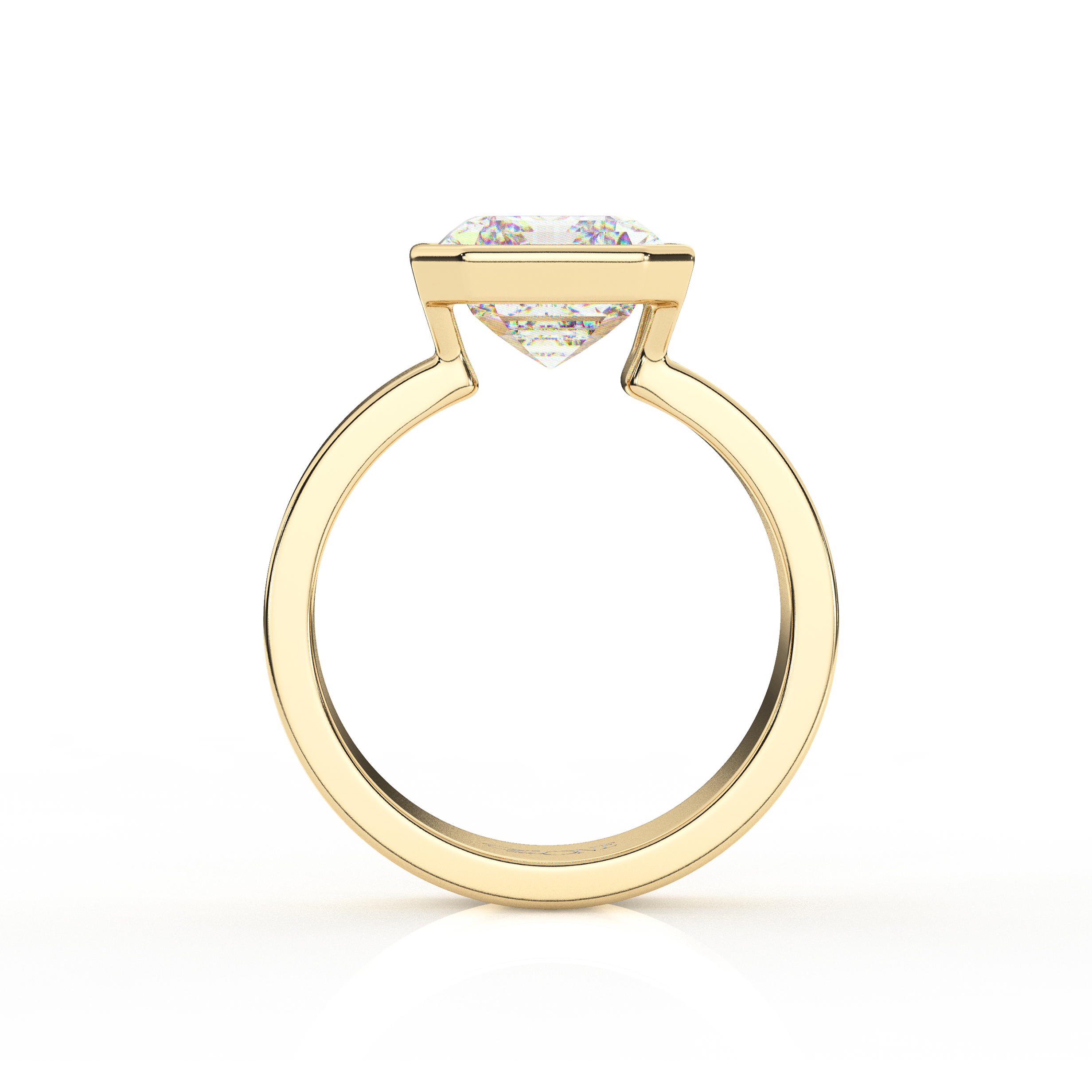 Diamond Emerald Bezel Solitaire on a Cigar Band Yellow Gold